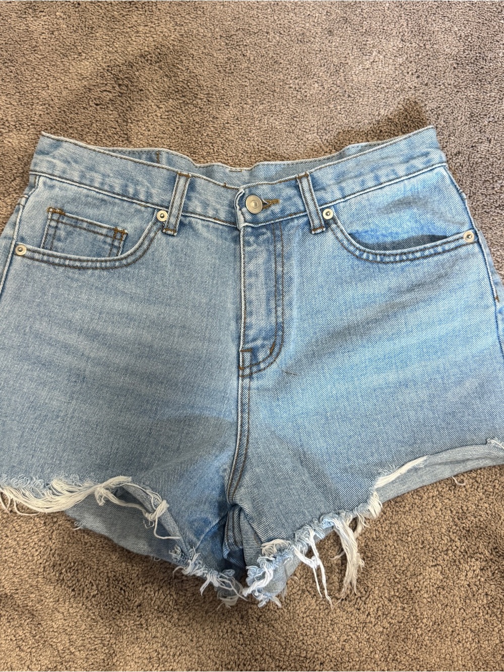 Light Wash High-Rise Frayed Denim Shorts